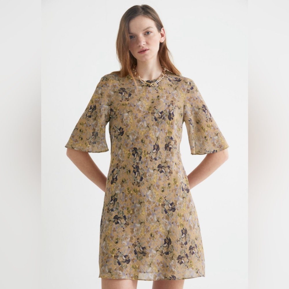 Belted A-Line Mini Dress Beige Florals | & Other Stories Dress